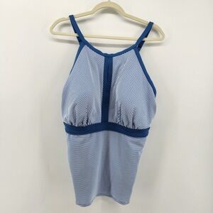 Lands' End Blue‎ White Striped Swim Tank Top Shelf Bra Plus Size 22W